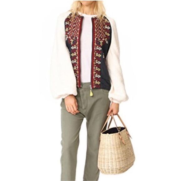 Free People Two Faced Embroidered Jacket Blue Cream Size Small - Picture 7 of 16